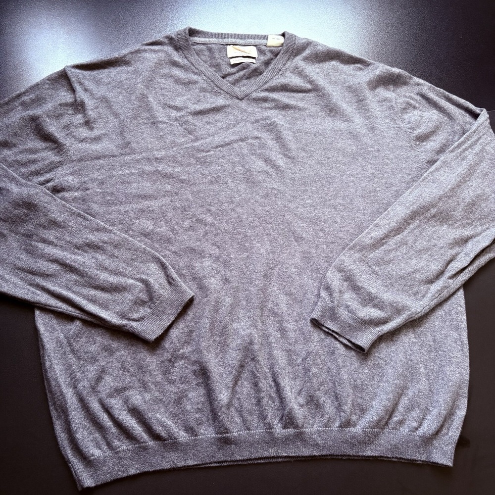 Weatherproof Vintage Cotton Cashmere V Neck Sweater Gray Mens XXL Pullover Prepy